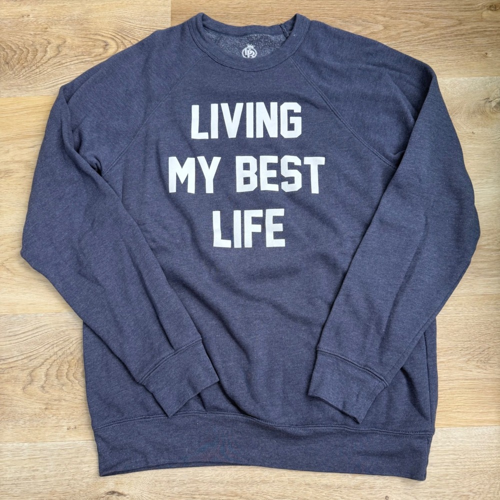 Body Rags (Navy) Living My Best Life Graphic Sweatshirt Mens L